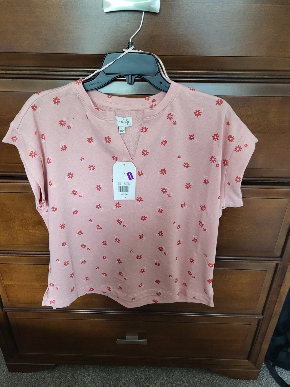 Wonderly Pink Short-Sleeve Tee with Red Daisy Print
